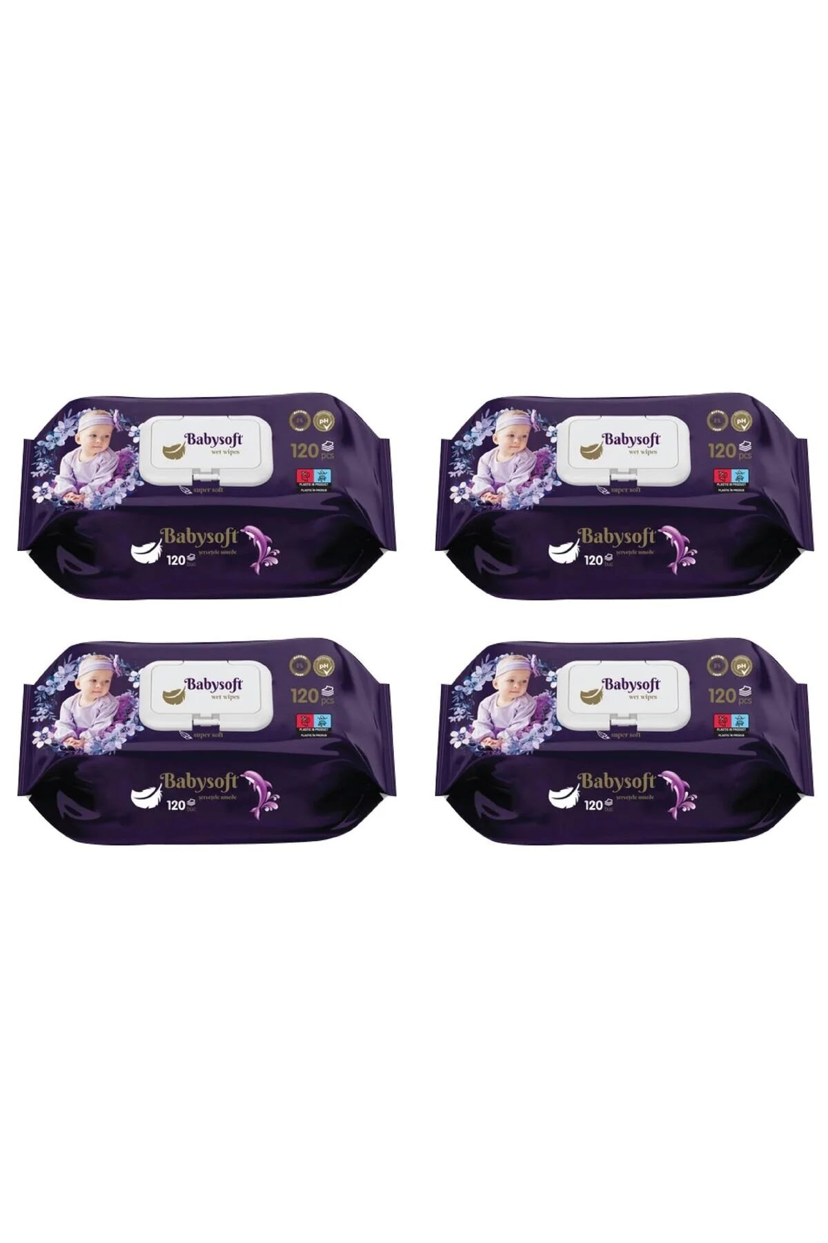 4 BABY SOFT – Șervețele umede bebeluși MOV, set 4 x 120 bucăți