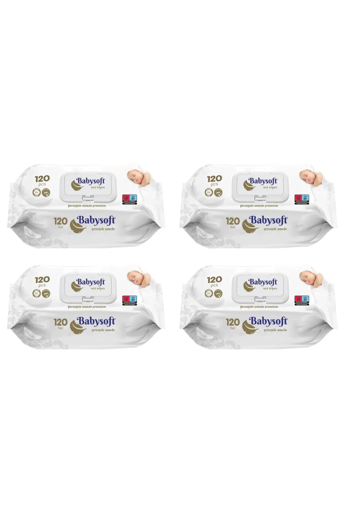 4 BABY SOFT – Baby wet wipes, set of 4x120 pieces, purple, supersoft