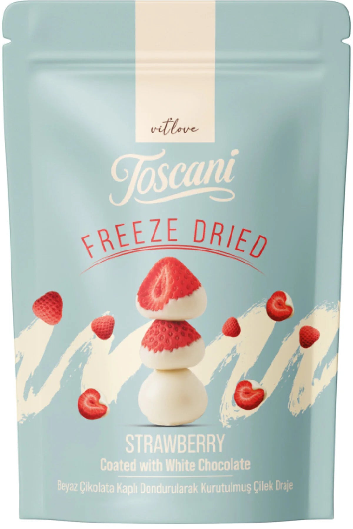 Toscani Premium Căpșuni Liofilizate Încrustate în Ciocolată Albă (80g) – Delicatesă Gourmet cu Fructe și Dulciuri