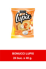 Lupix Caramel & Vanilla Filled Sponge Cake – 40g x 12 Pack Display Box