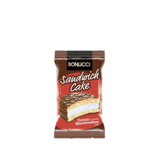 Bonucci Sandwich Cake – Prajitura cu blat de vanilie, glazura de cacao si crema marshmallow 23g x 24 x 2 bucati