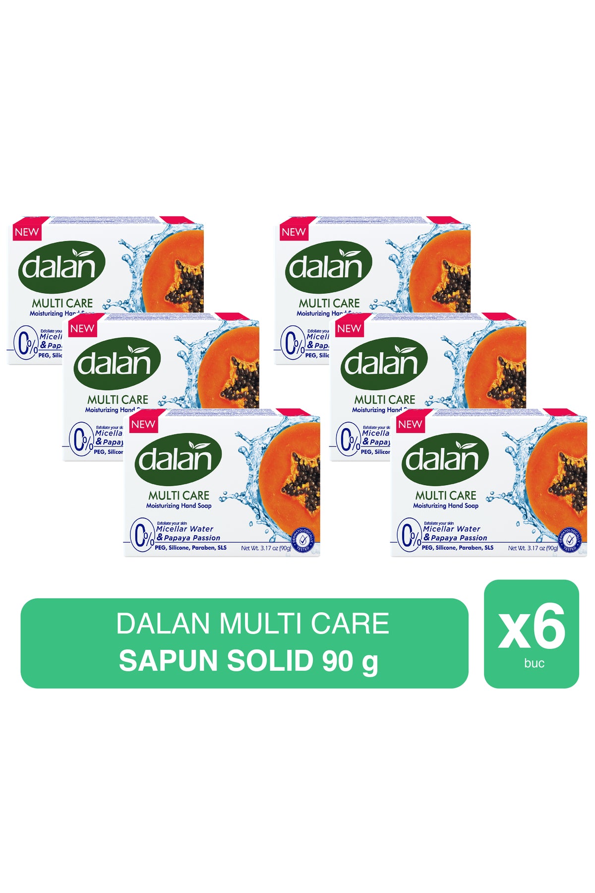 Multi Care – Solid Soap with Papaya and Passion Fruit Extract – 90g x 6