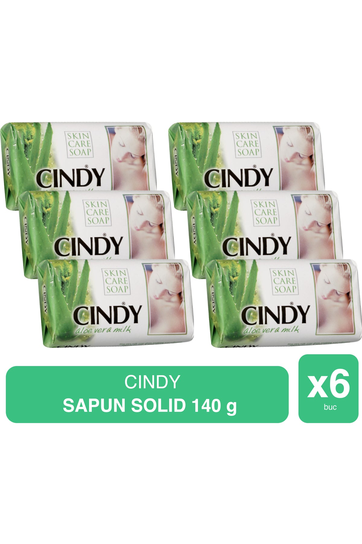 Cindy – Solid Soap with Aloe Vera Extract – 140g x 6