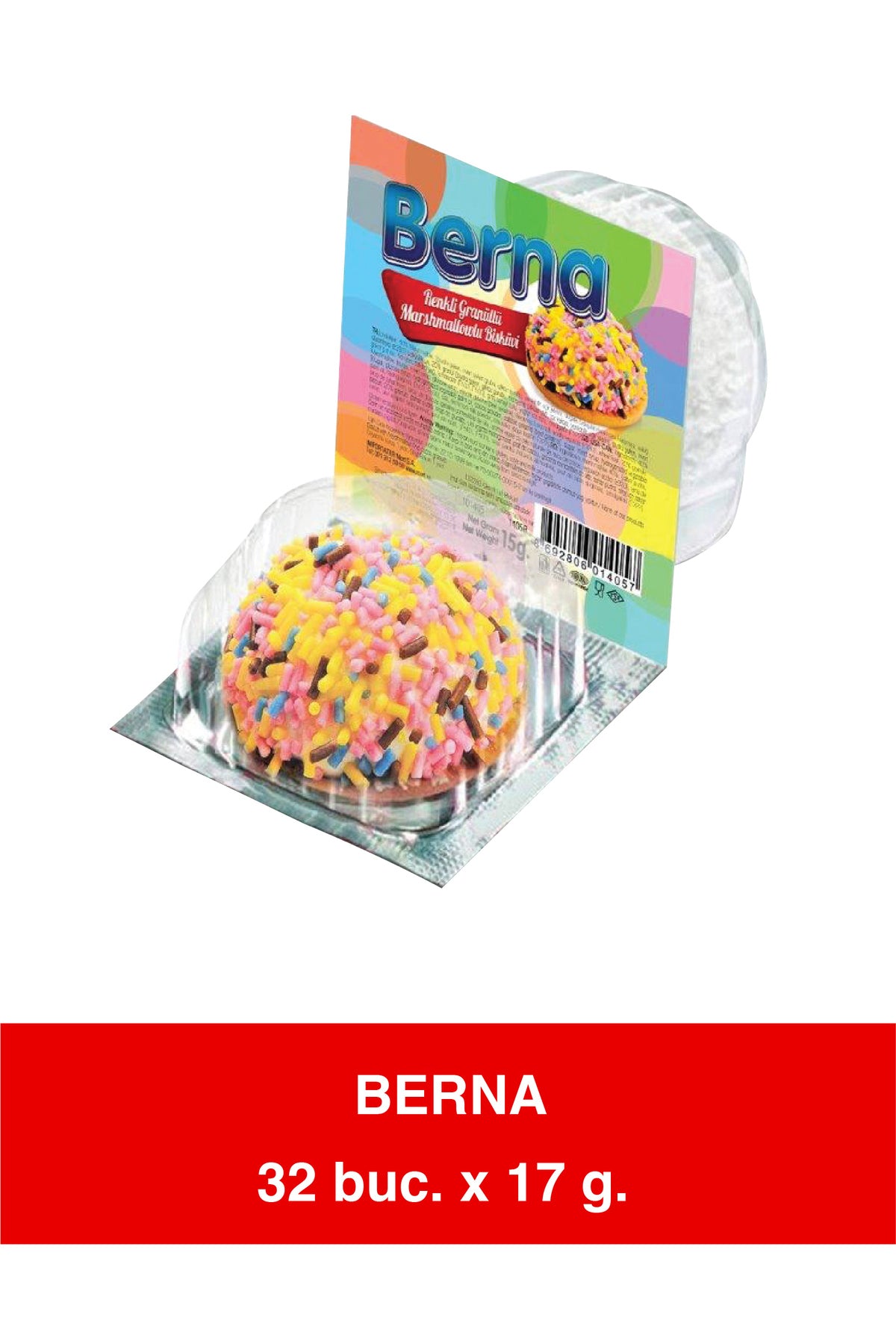 Berna Puf – Biscuit with Marshmallow and Colorful Sprinkles – 17g x 32