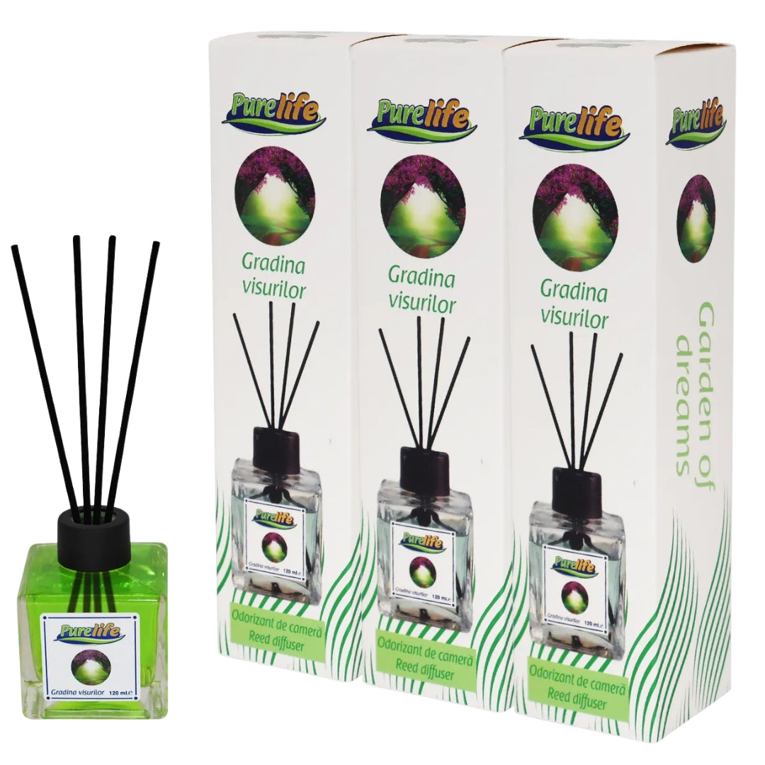 PureLife Set 3 x Odorizant de cameră cu bețișoare PureLife – Grădina Visurilor – 120 ml