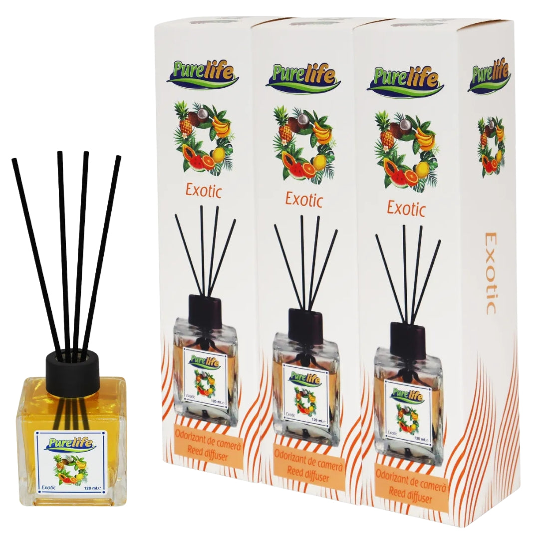 PureLife Set 3 x Odorizant de cameră cu bețișoare PureLife – Exotic – 120 ml