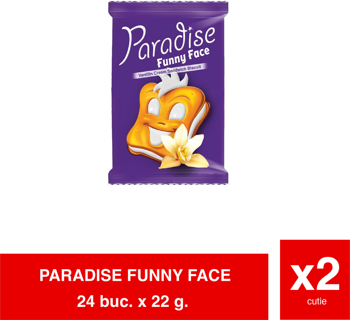 PARADISE - FUNNY FACE Vanilie Cream Sandwcih Biscuit 22g x 24
