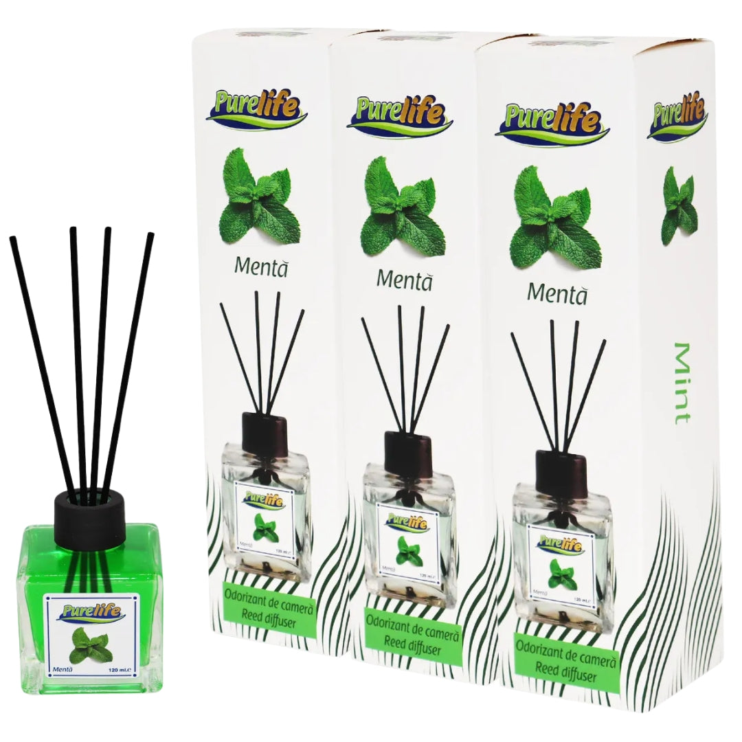 PureLife Set 3 x Odorizant de cameră cu bețișoare PureLife – Mentă – 120 ml