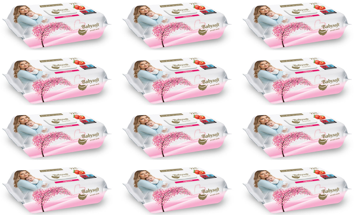 Babysoft Șervețele umede pentru bebeluși cu parfum de căpșuni, cutie cu 72 de bucăți x 12 pachete