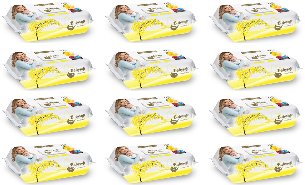 Babysoft Șervețele umede pentru bebeluși cu parfum de lămâie, cutie cu 72 de bucăți x 12 pachete