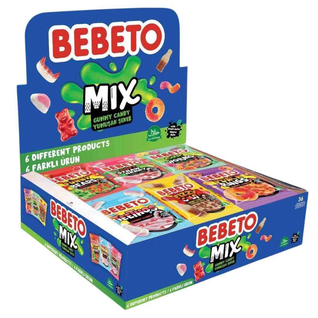 BEBETO Jelido Jeleuri Gumate Mix – 20g x 36 Bucăți - Diverse Arome Fructate, Ambalate Individual