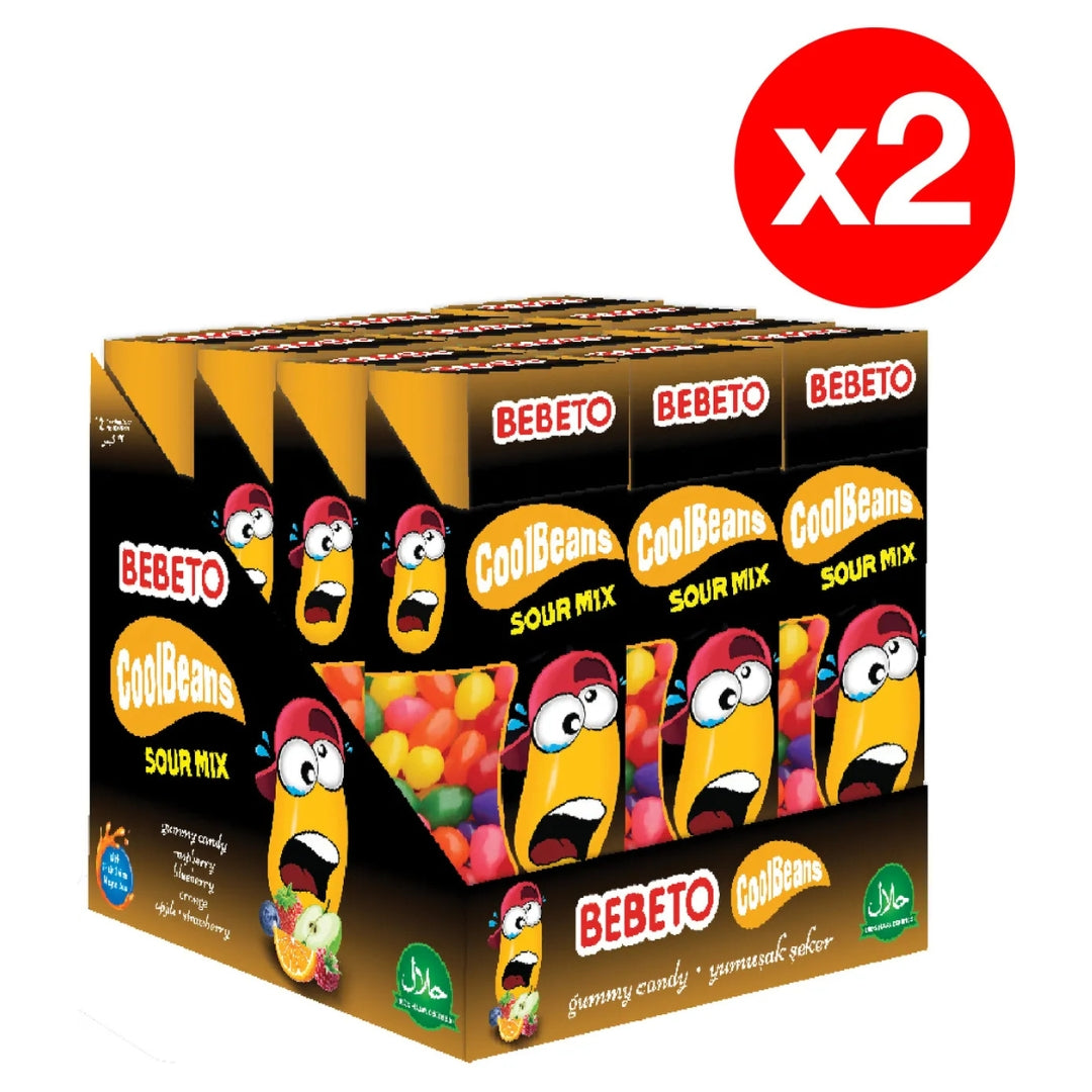 BEBETO Jelly Beans Sour Mix – 30g x 12 x 2 Cutii - Jeleuri Acrișoare în Formă de Boabe