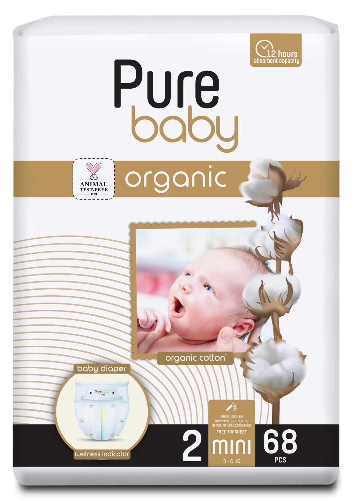 PURE BABY Organic scutece Nr. 2, 68 buc