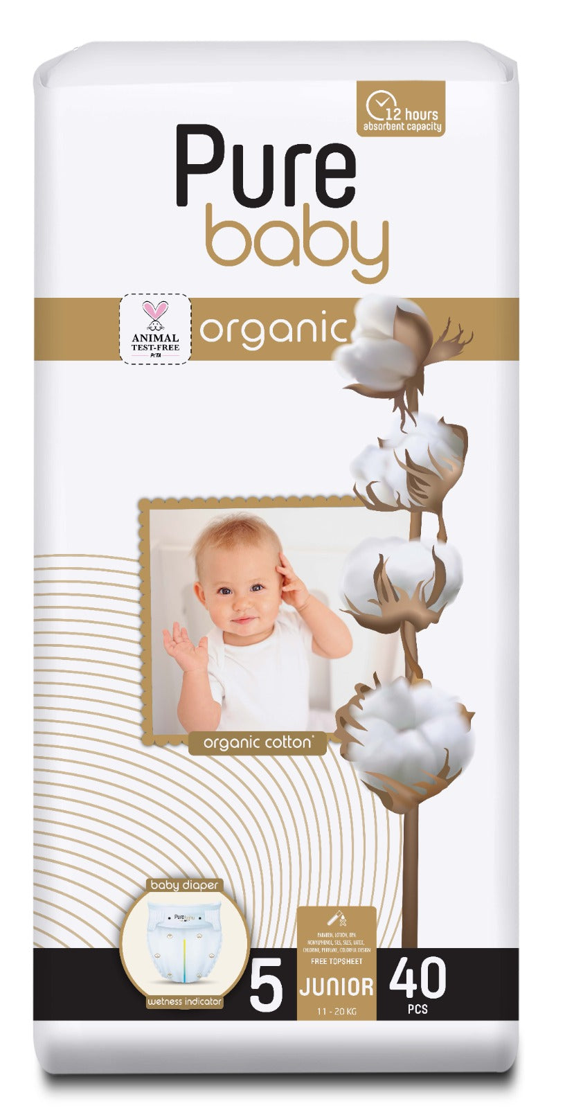 PURE BABY Organic scutece Nr. 5, 40 buc