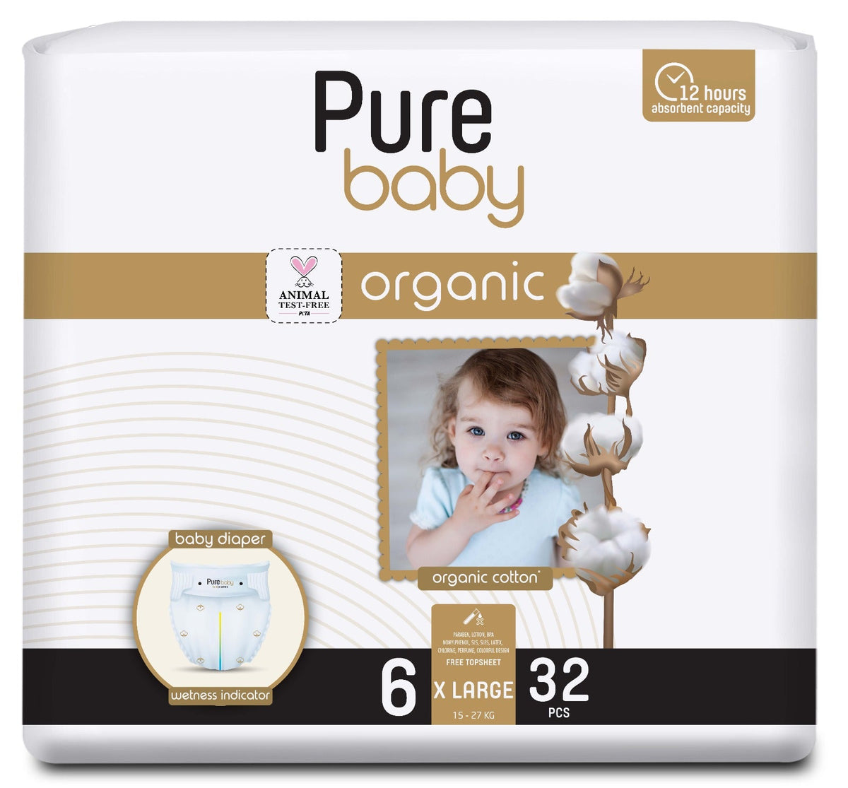 PURE BABY Organic scutece Nr. 6, 32 buc