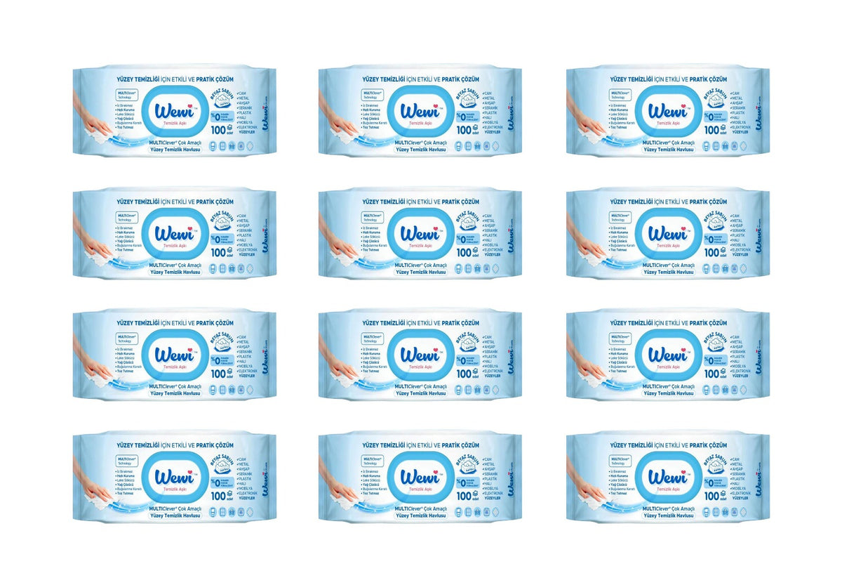Set 12 pachete Servetele umede pentru suprafete multiple, 100 bucati, Wewi