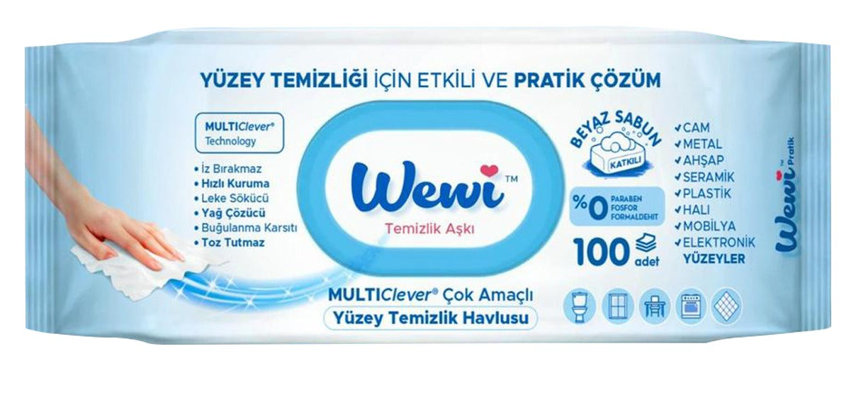 Set 12 pachete Servetele umede pentru suprafete multiple, 100 bucati, Wewi