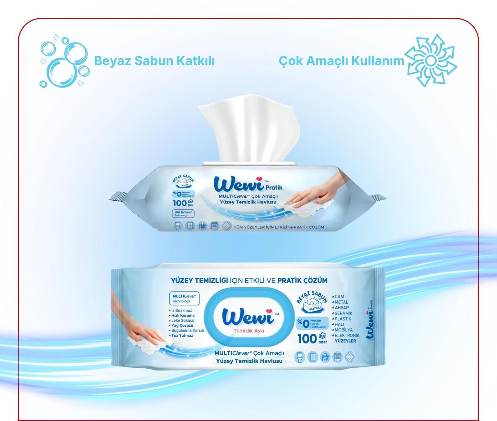Set 12 pachete Servetele umede pentru suprafete multiple, 100 bucati, Wewi