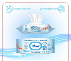 Set 12 pachete Servetele umede pentru suprafete multiple, 100 bucati, Wewi