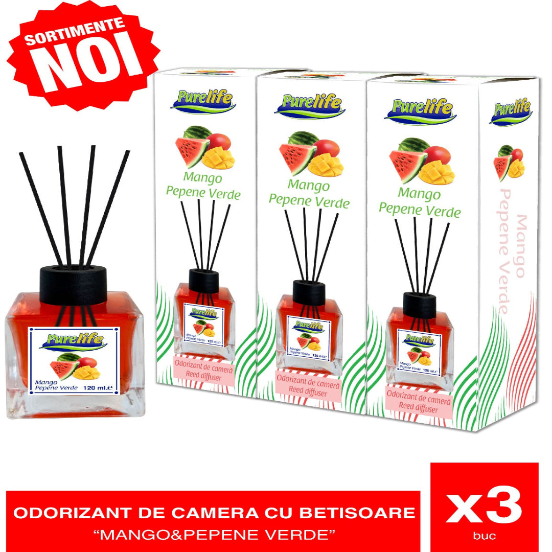Odorizant de Camera cu Betisoare - Mango&Pepene Verde 3 buc