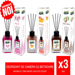 Pachet Promo - Odorizant De Camera Cu Betisoare (Magnolie, Pink Mango, Nuca de Cocos)