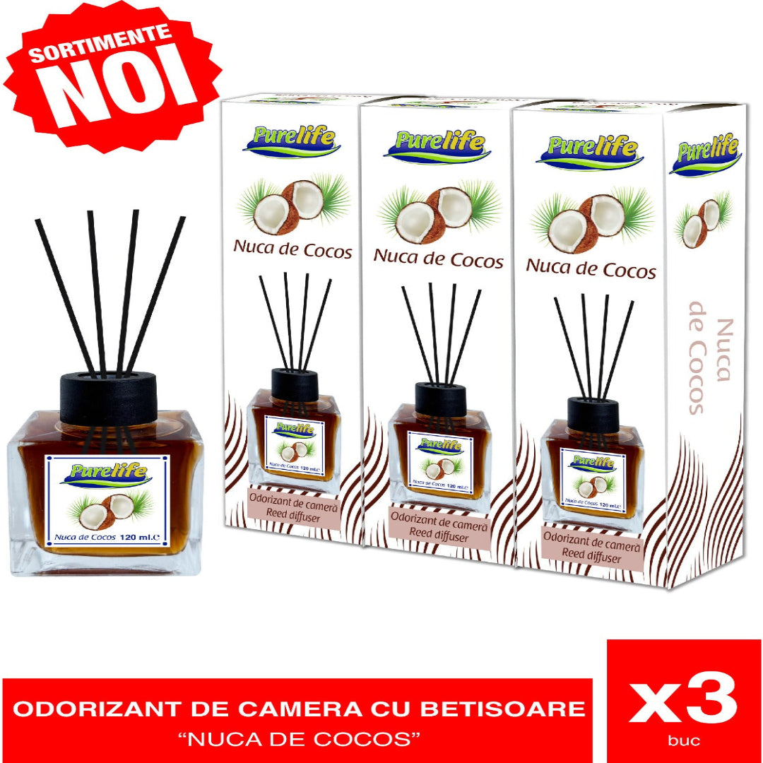 Pachet Promo - Odorizant De Camera Cu Betisoare (Nuca De Cocos) 3 buc