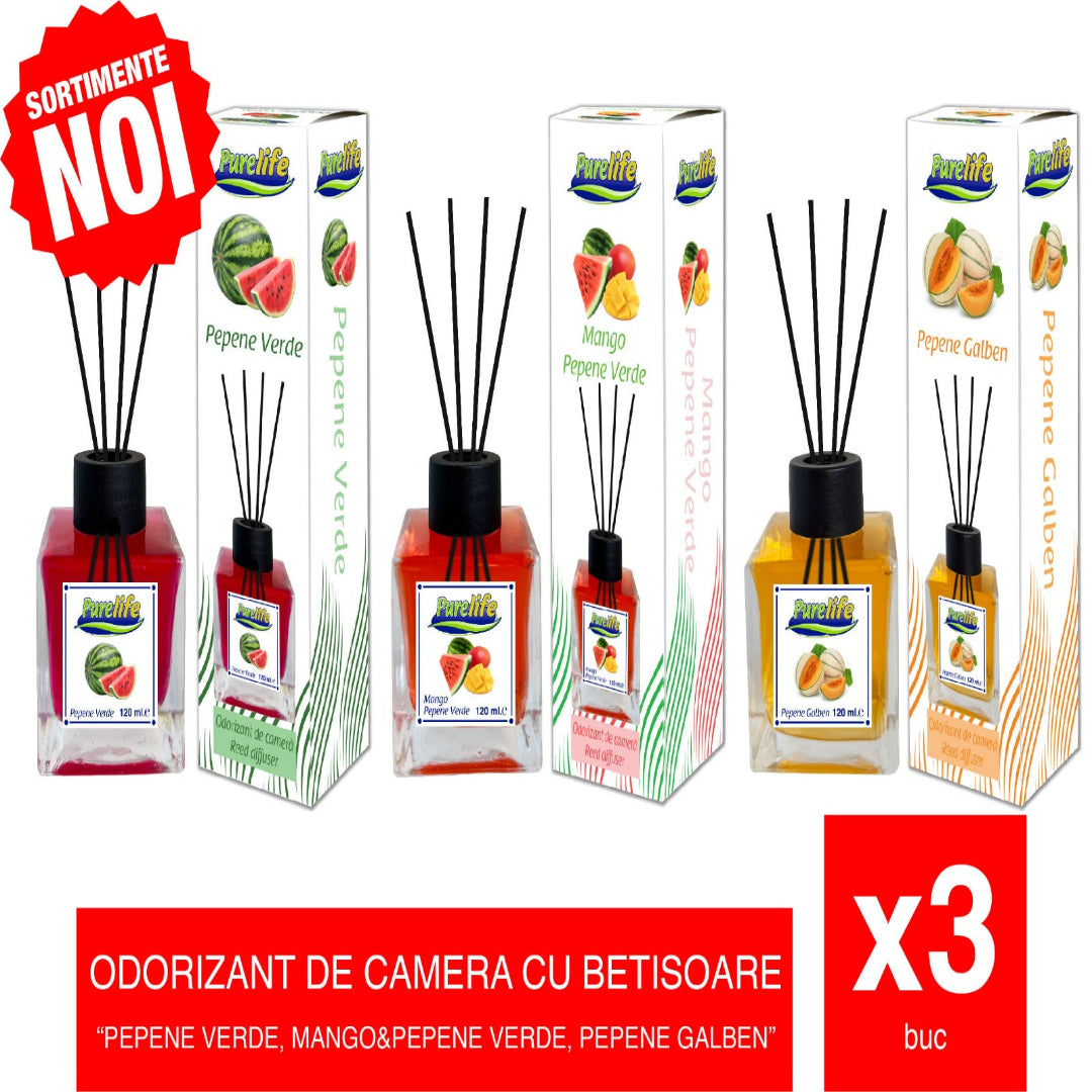 Pachet Promo - Odorizant De Camera Cu Betisoare (Pepene Verde, Mango&Pepene Verde, Pepene Galben) 3 buc