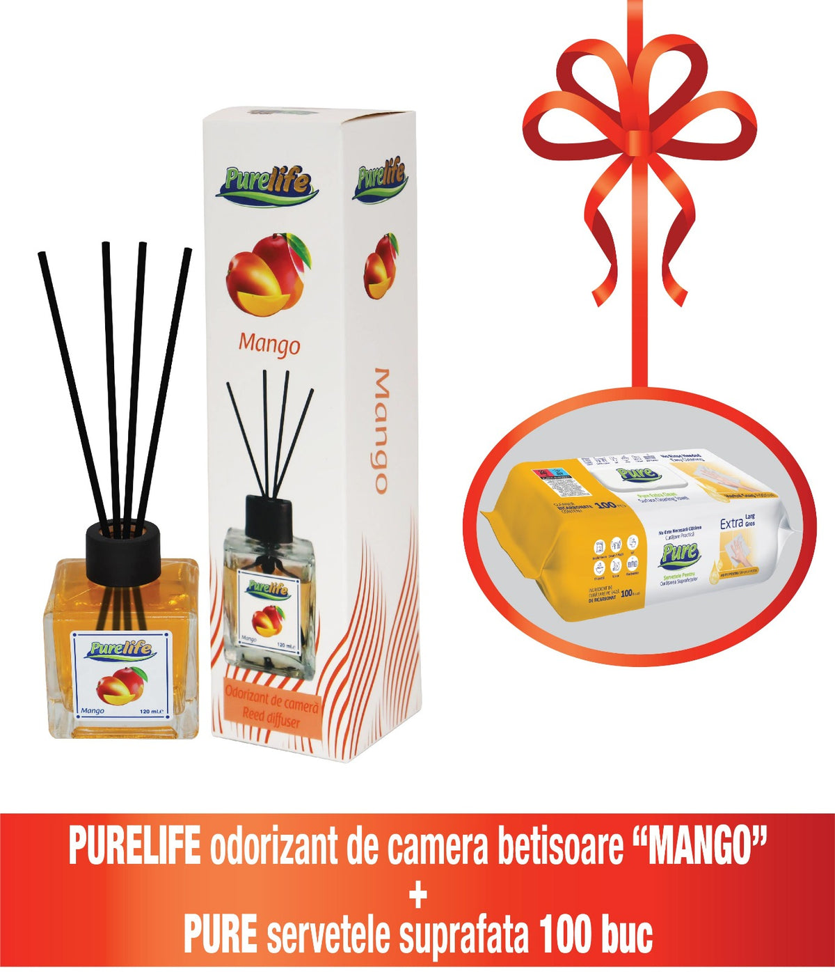 Pachet Promo - Odorizant De Camera Cu Betisoare (Mango) si Servetele multisuprafete