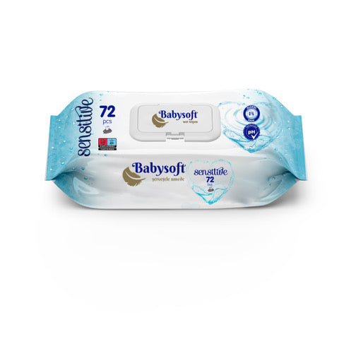 BABY SOFT Servetele umede pentru copii cu capac 72 buc sensitive