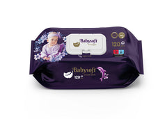 BABY SOFT Servetele umede pentru copii cu capac 120 buc mov