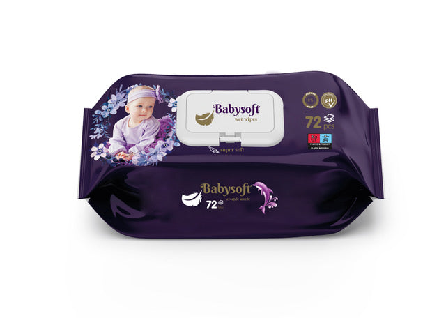 BABY SOFT Servetele umede pentru copii cu capac 72 buc mov