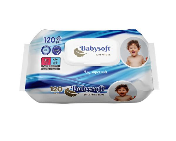 BABY SOFT Servetele umede pentru copii cu capac 120 buc super soft