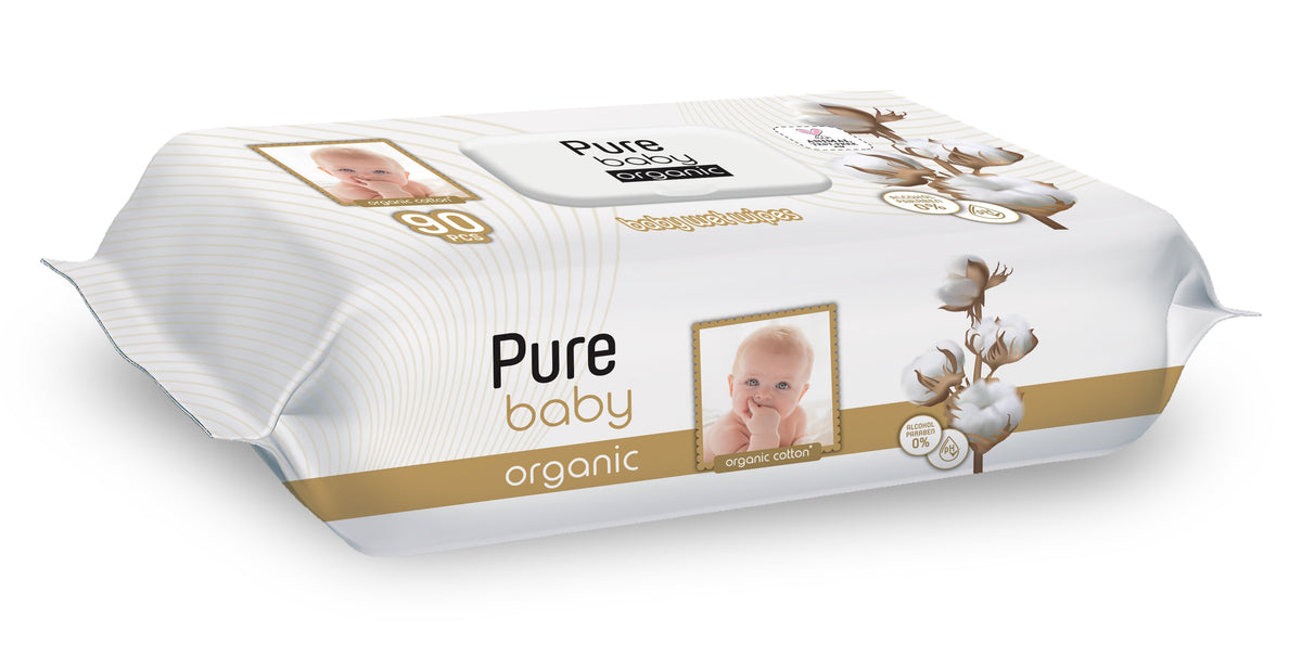 PURE BABY ORGANIC Servetele umede pentru copii cu capac 90 buc