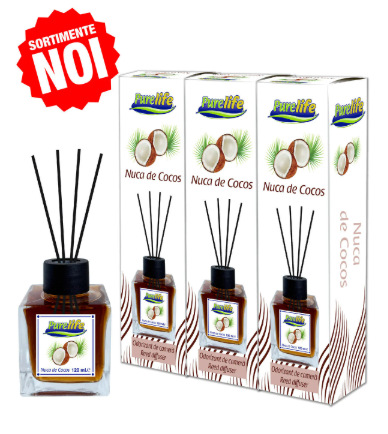 Set 3 x PureLife Odorizant de cameră cu bețișoare PureLife – Nuca de Cocos – 120 ml