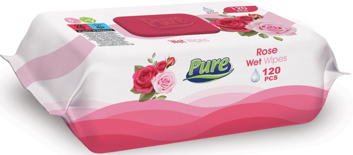 PURE Servetele umede cu trandafir cu capac 120 buc