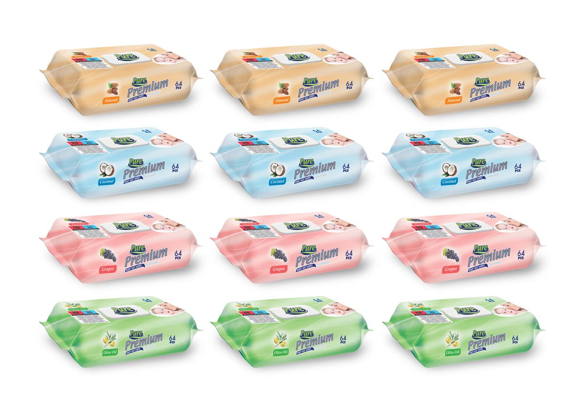 Pachete Promo Servetele umede PURE 64 buc (12 buc/bax)