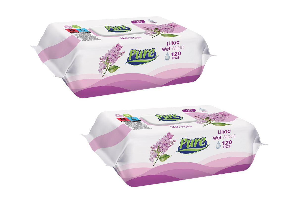 Pachete Promo Servetele umede liliac PURE, 120 buc (2 buc/pachet)