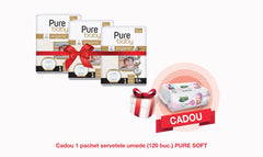 Pachet Promo: 3x PURE BABY Organic (1 NEWBORN) + CADOU Servetele Umede Pure Soft (120 buc.)