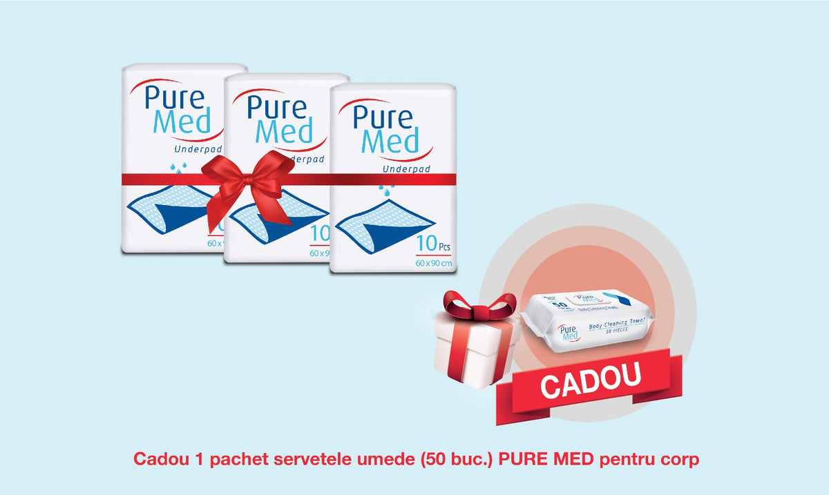 Pachet Promo: 3x PURE MED Aleze PURE MED 10 buc (60x90 cm) + CADOU Servetele Umede Pure MED (50 buc.)