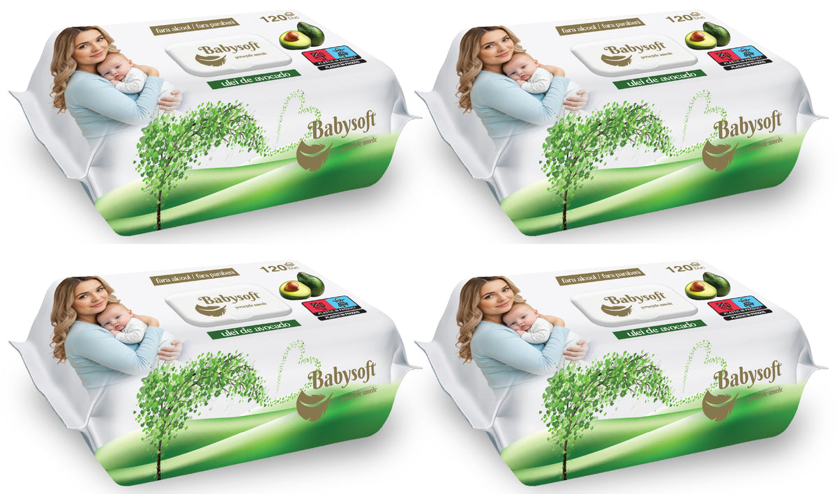 Set 4 pachete s Servetele umede Babysoft 120buc./pachet cu aroma de avocado