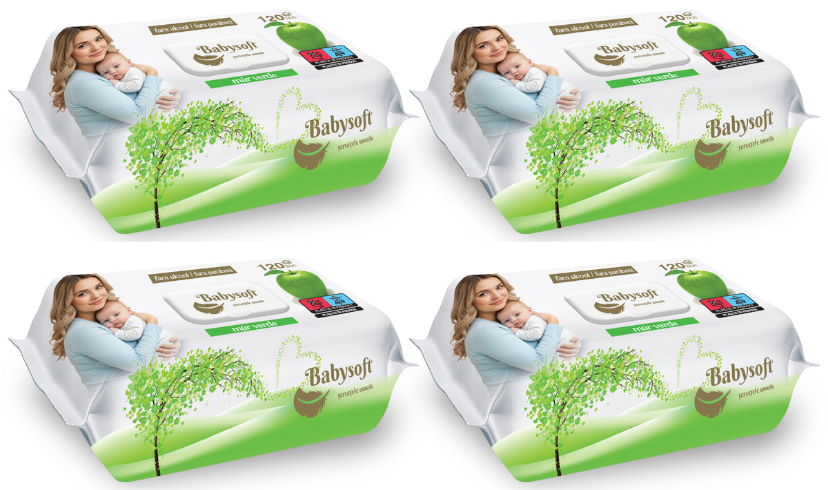 Set 4 pachete s Servetele umede Babysoft 120buc./pachet cu aroma de mar verde