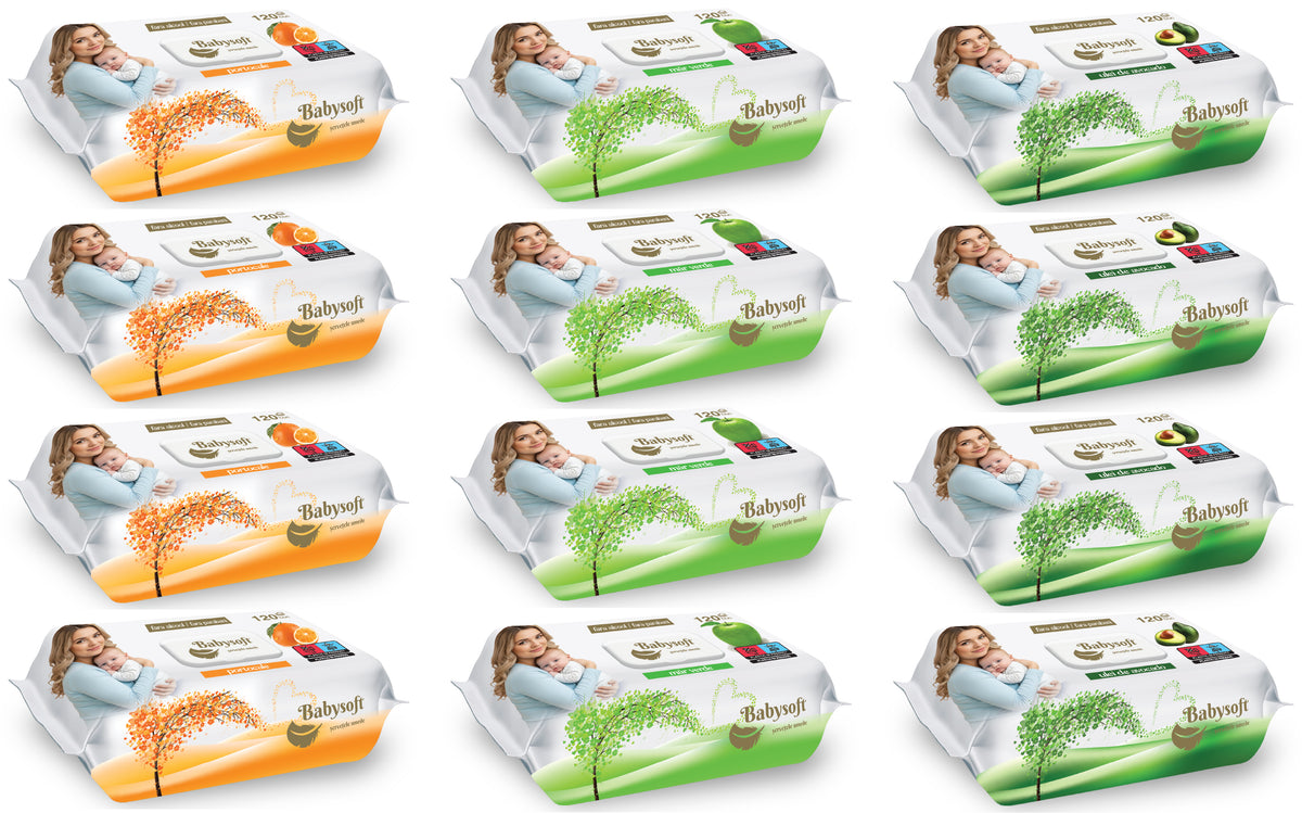 Set 12 pachete  Servetele umede Babysoft 120buc./pachet mix