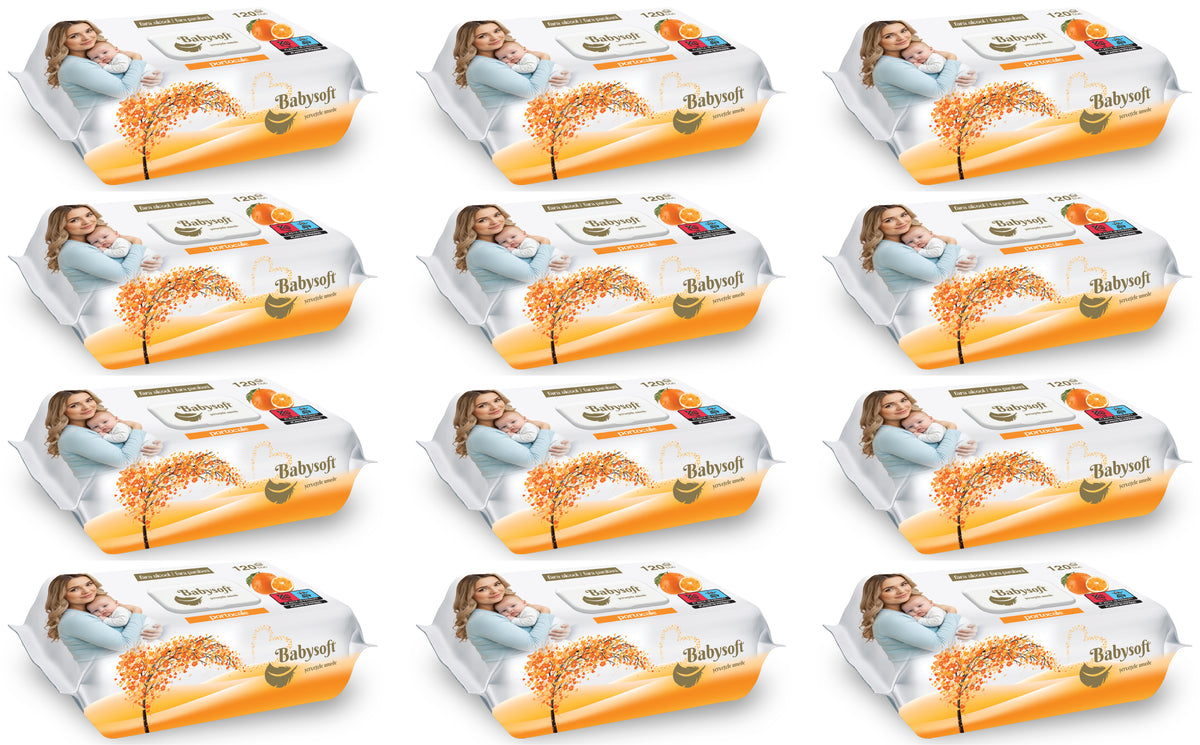 Set 12 pachete  Servetele umede Babysoft 120buc./pachet cu aroma de portocala