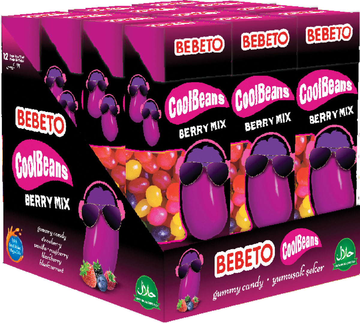 BEBETO Cool Beans Berry Mix – Jeleuri gumate cu fructe de pădure, 30 g x 12