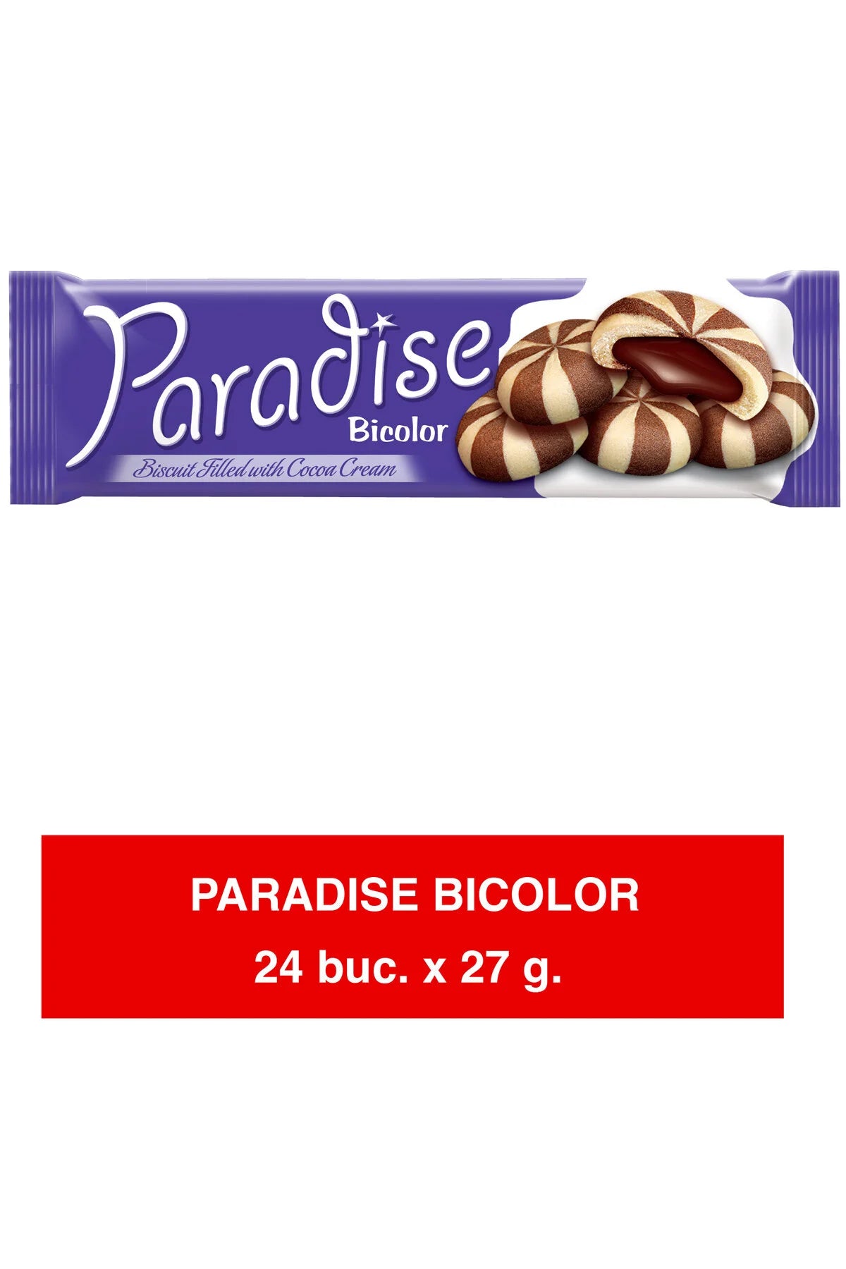 Paradise Bicolor – Biscuiți umpluți cu cremă de cacao – 27g x 24