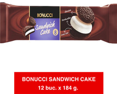 BONUCCI Sandwich Cake – Cake with cocoa base, chocolate glaze and cream 184g x 12 pieces