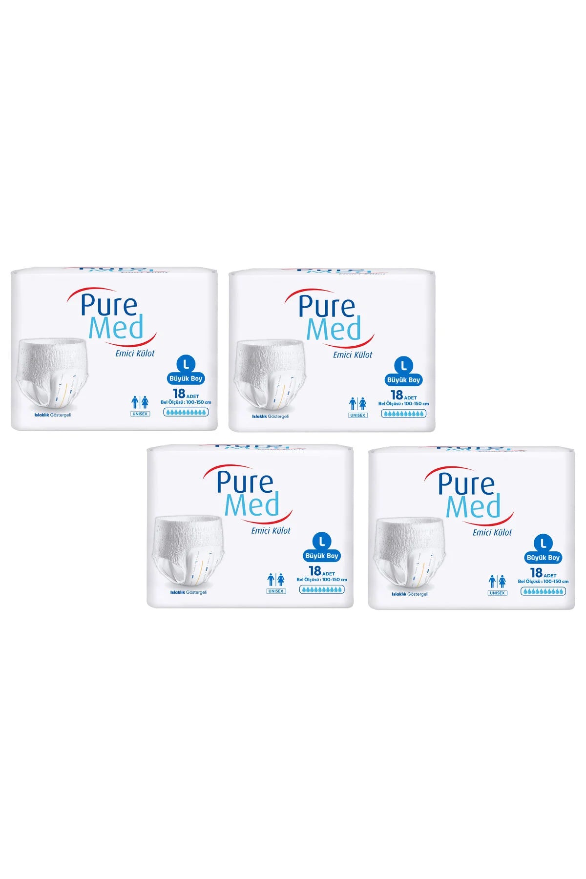 Pure Med – Scutece absorbante tip chiloțel pentru adulți – Mărimea L (100-150 cm) – Pachet de 18 bucăți x 4 pachete