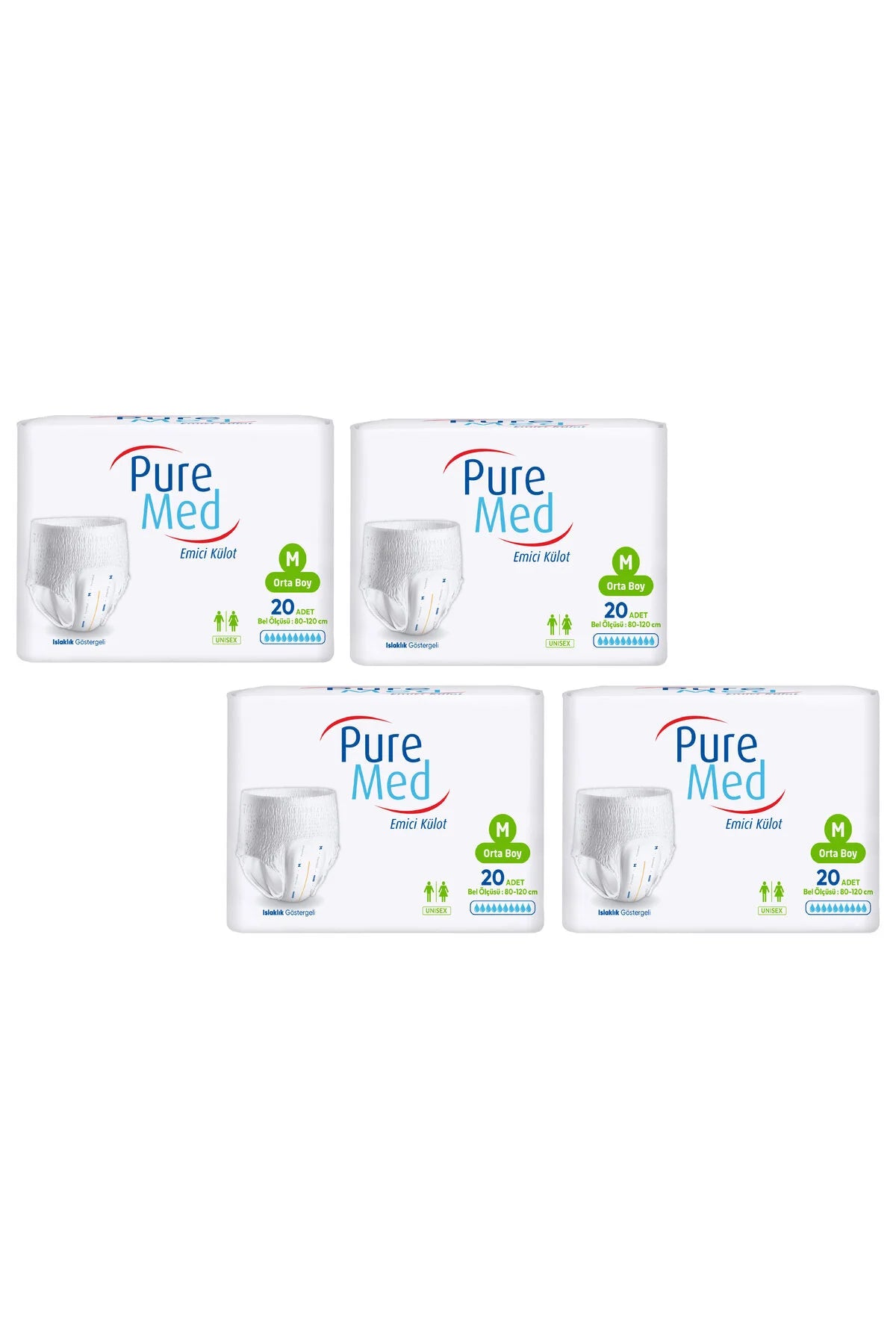 Pure Med – Scutece absorbante tip chiloțel pentru adulți – Mărime Medie (80-120 cm) – Pachet de 20 bucăți x 4 pachete