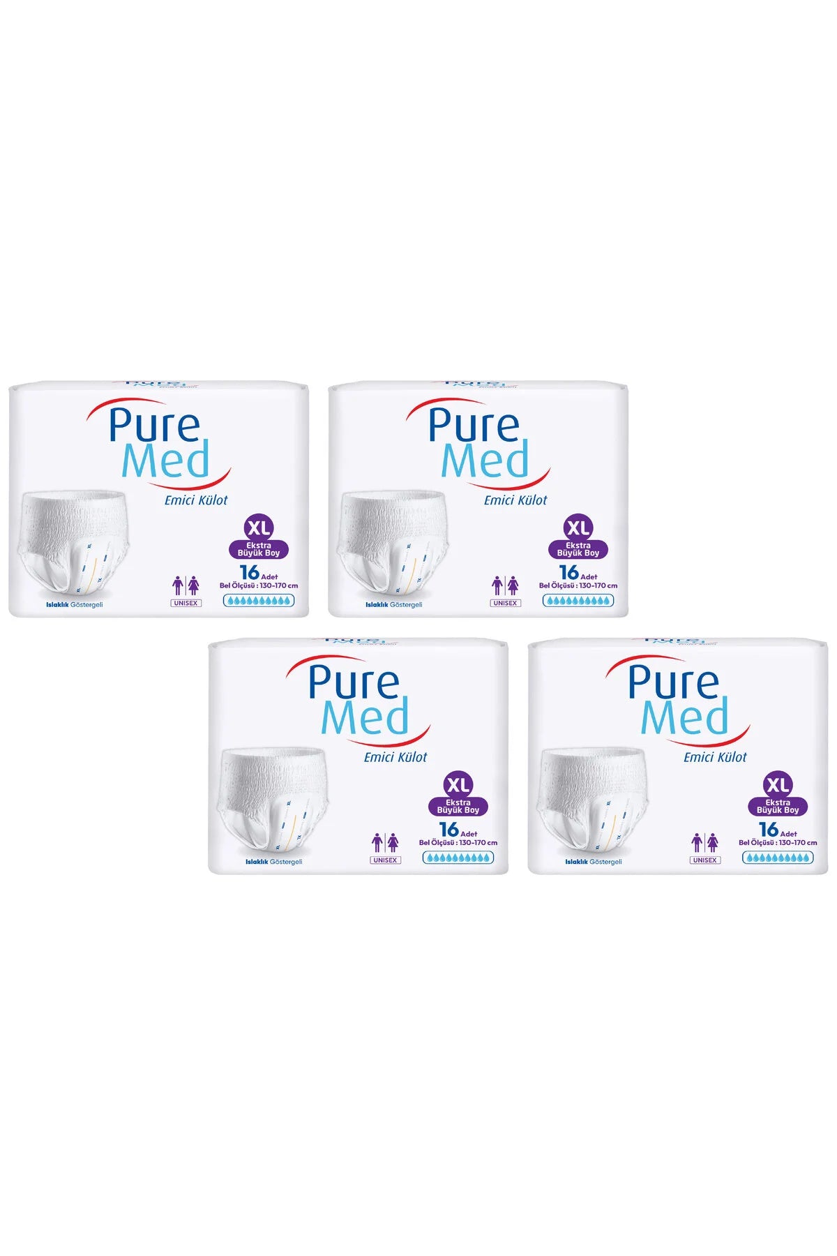 Pure Med – Scutece absorbante tip chiloțel pentru adulți – Mărime Extra Mare (130-170 cm) – Pachet de 16 bucăți x 4 pachete