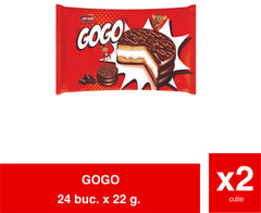 GOGO - Biscuiti sandwich cu glazura de ciocolata si crema mashmallow 22g x24